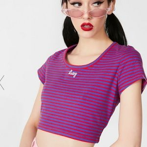 Lazy Oaf Red Blue Striped Crop Tee